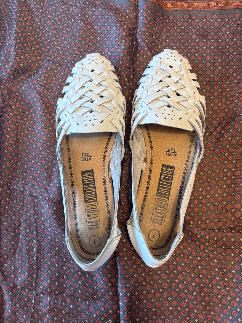 Vintage 80’s Leather Collection White Woven Leather Huaraches Slip-On Flats